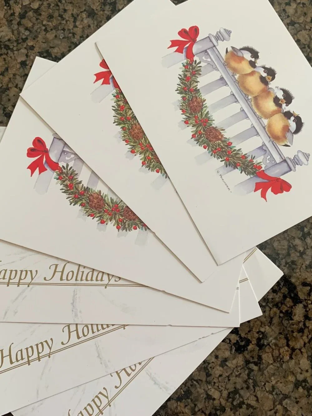 Lot of 6 Vintage Happy Holidays Christmas Greeting Cards Birds on Fence Unused